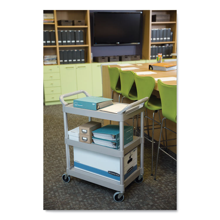 Three-Shelf Service Cart, Plastic, 3 Shelves, 200 lb Capacity, 18.63" x 33.63" x 37.75", Platinum 4