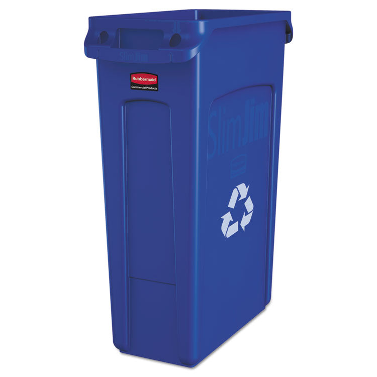 Slim Jim Plastic Recycling Container with Venting Channels, 23 gal, Plastic, Blue 1