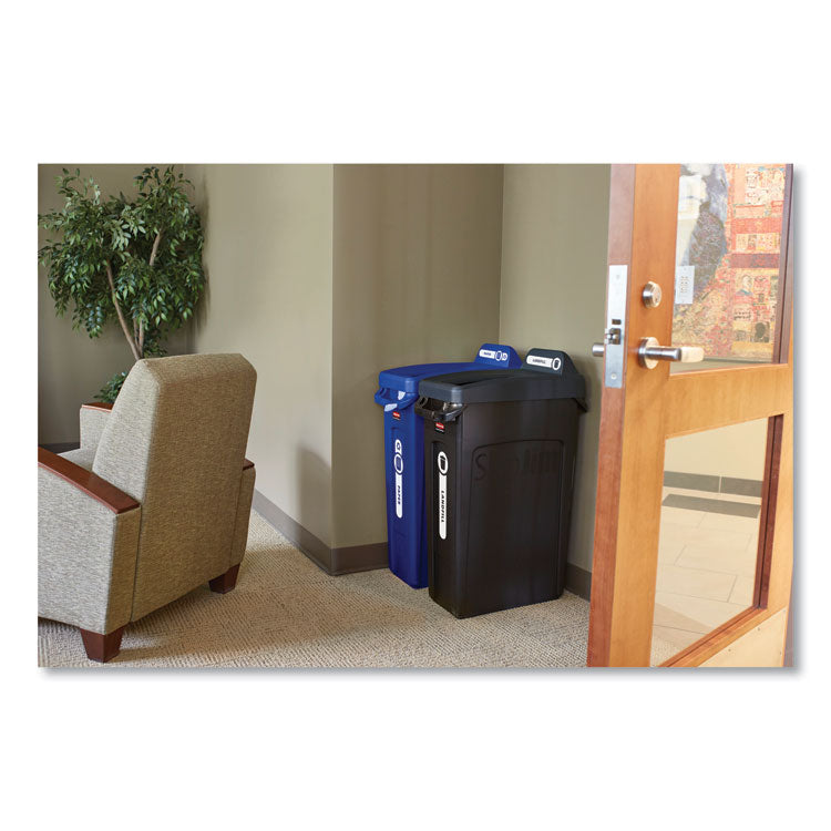 Slim Jim Plastic Recycling Container with Venting Channels, 23 gal, Plastic, Blue 2