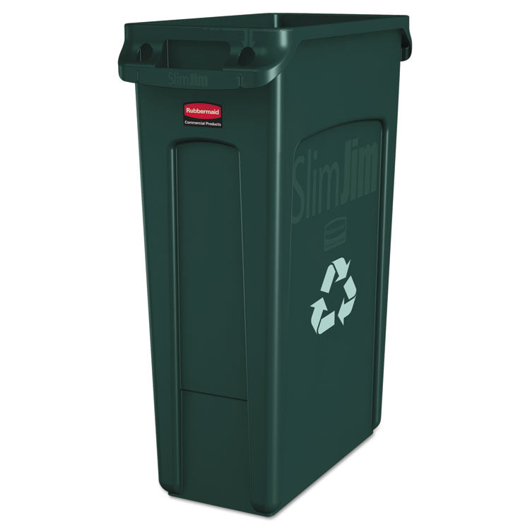 Slim Jim Plastic Recycling Container with Venting Channels, 23 gal, Plastic, Green 1