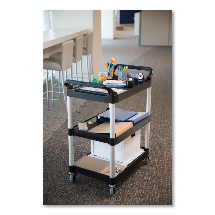 Xtra Utility Cart with Open Sides, Plastic, 3 Shelves, 300 lb Capacity, 40.63" x 20" x 37.81", Black 7