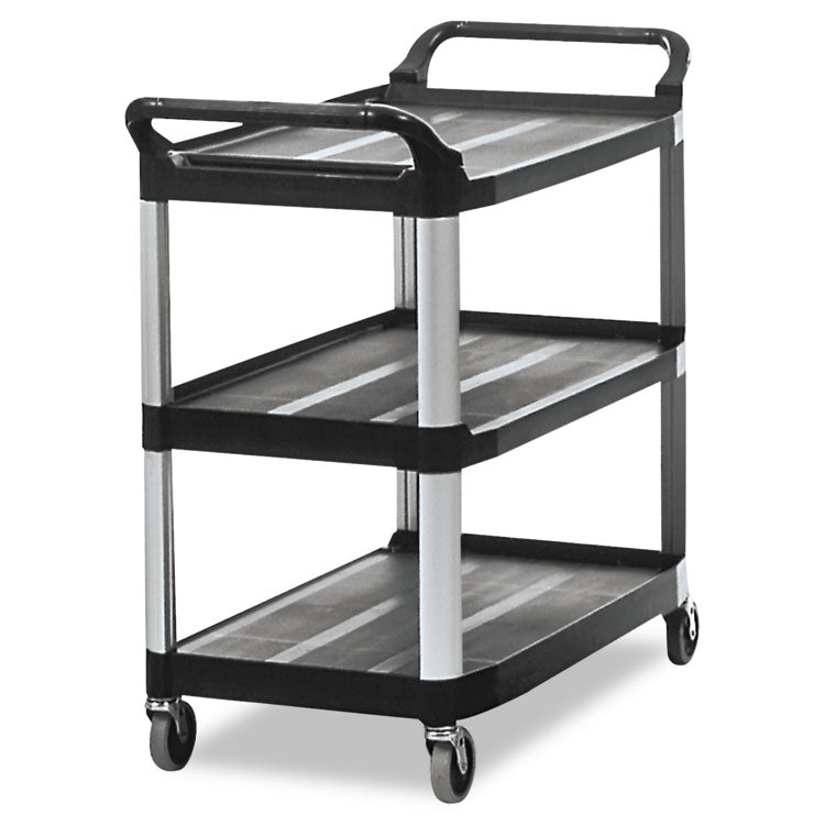 Xtra Utility Cart with Open Sides, Plastic, 3 Shelves, 300 lb Capacity, 40.63" x 20" x 37.81", Black 1