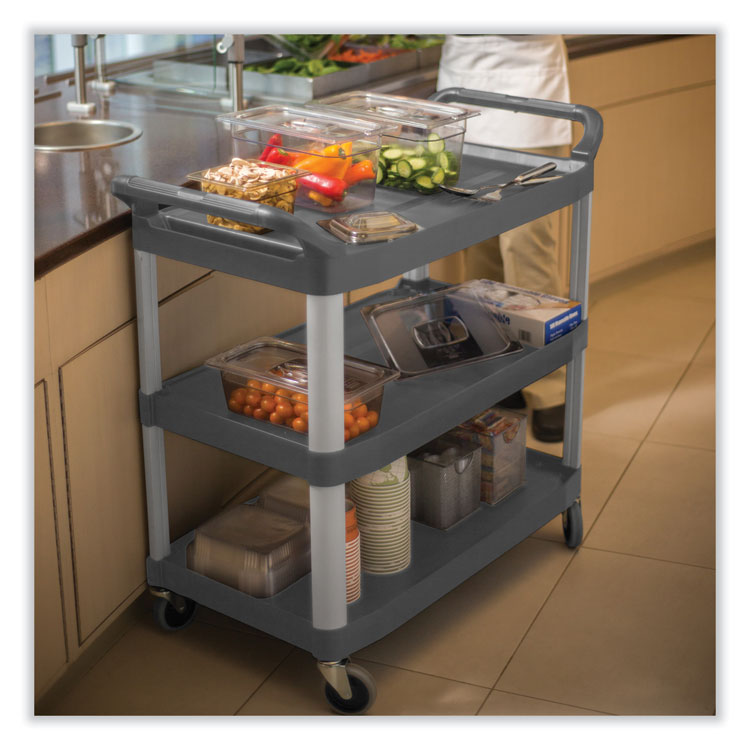 Xtra Utility Cart with Open Sides, Plastic, 3 Shelves, 300 lb Capacity, 20" x 40.63" x 37.8", Gray 4