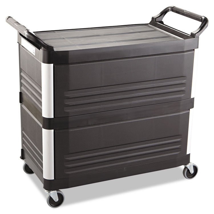 Xtra Utility Cart with Enclosed Sides and Back, Plastic, 3 Shelves, 300 lb Capacity, 20" x 40.63" x 37.8", Black 2