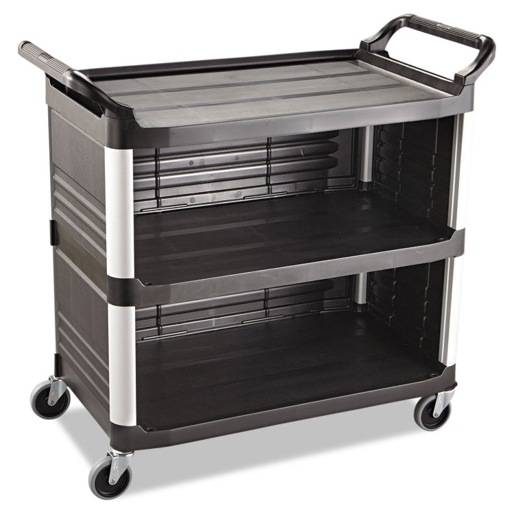 Xtra Utility Cart with Enclosed Sides and Back, Plastic, 3 Shelves, 300 lb Capacity, 20" x 40.63" x 37.8", Black 1