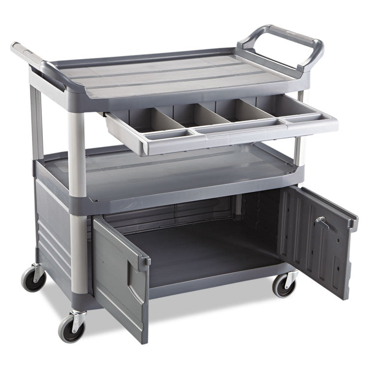 Xtra Instrument Cart with Locking Storage Area, Plastic, 3 Shelves, 300 lb Capacity, 20" x 40.63" x 37.8", Gray 3