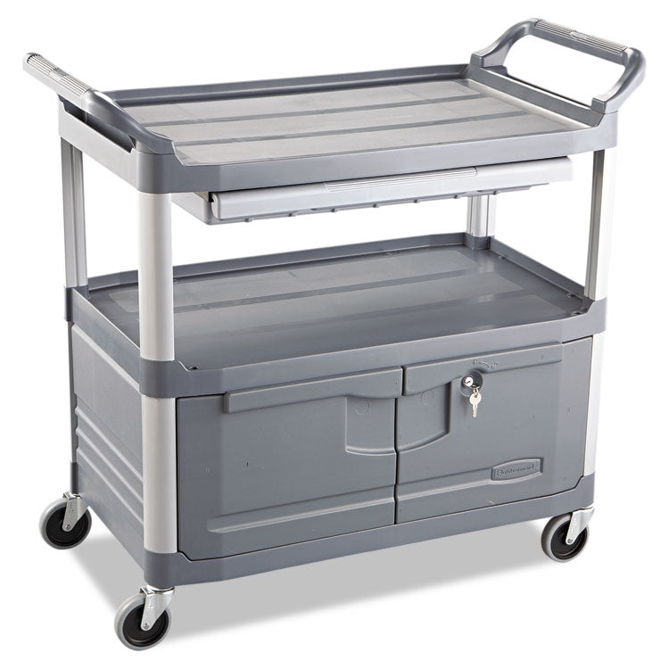 Xtra Instrument Cart with Locking Storage Area, Plastic, 3 Shelves, 300 lb Capacity, 20" x 40.63" x 37.8", Gray 1