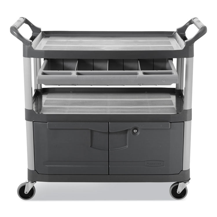 Xtra Instrument Cart with Locking Storage Area, Plastic, 3 Shelves, 300 lb Capacity, 20" x 40.63" x 37.8", Gray 4