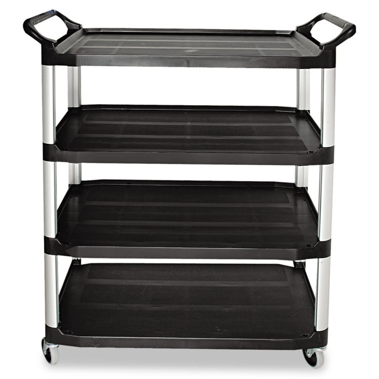 Xtra Utility Cart with Open Sides, Plastic, 4 Shelves, 400 lb Capacity, 40.63" x 20" x 51", Black 1