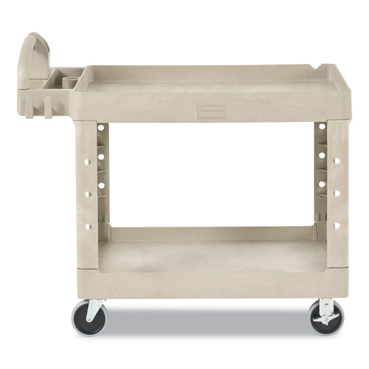 BRUTE Heavy-Duty Utility Cart with Lipped Shelves, Plastic, 2 Shelves, 500 lb Capacity, 17.13" x 38.5" x 38.88", Beige 2