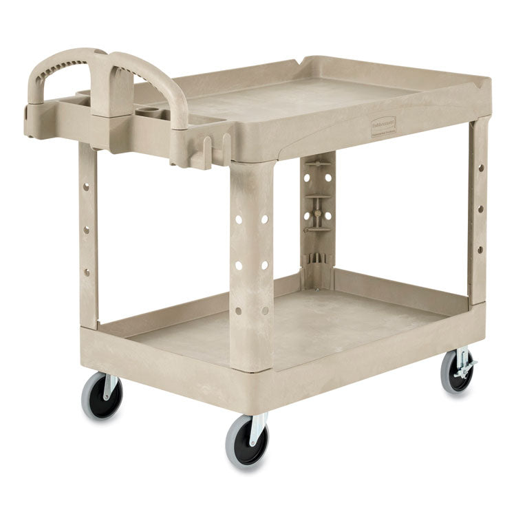 BRUTE Heavy-Duty Utility Cart with Lipped Shelves, Plastic, 2 Shelves, 500 lb Capacity, 17.13" x 38.5" x 38.88", Beige 3