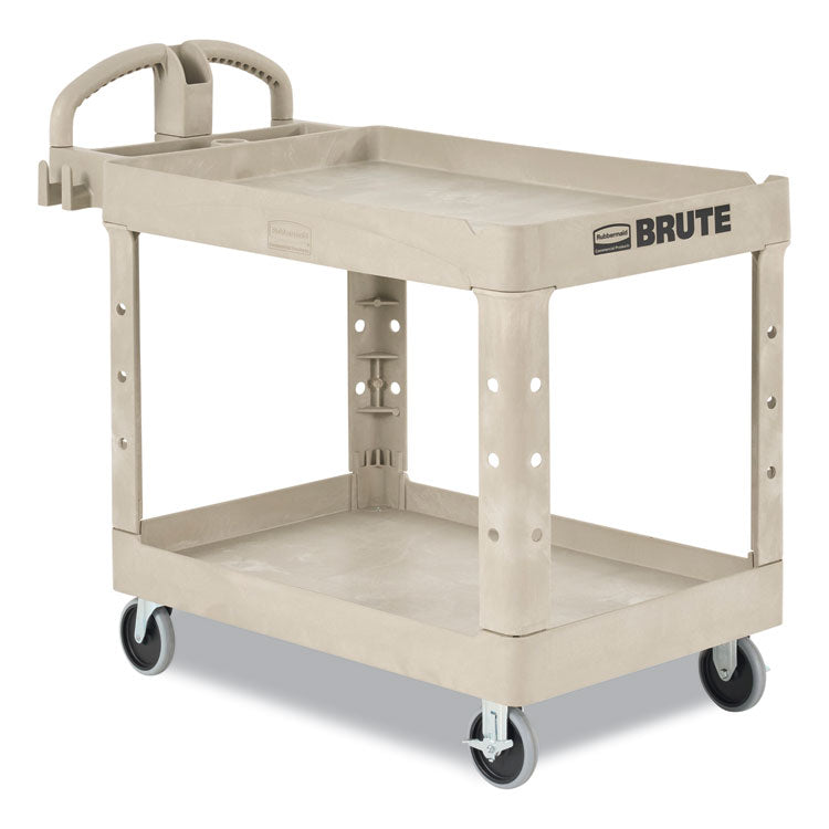 BRUTE Heavy-Duty Utility Cart with Lipped Shelves, Plastic, 2 Shelves, 500 lb Capacity, 17.13" x 38.5" x 38.88", Beige 4