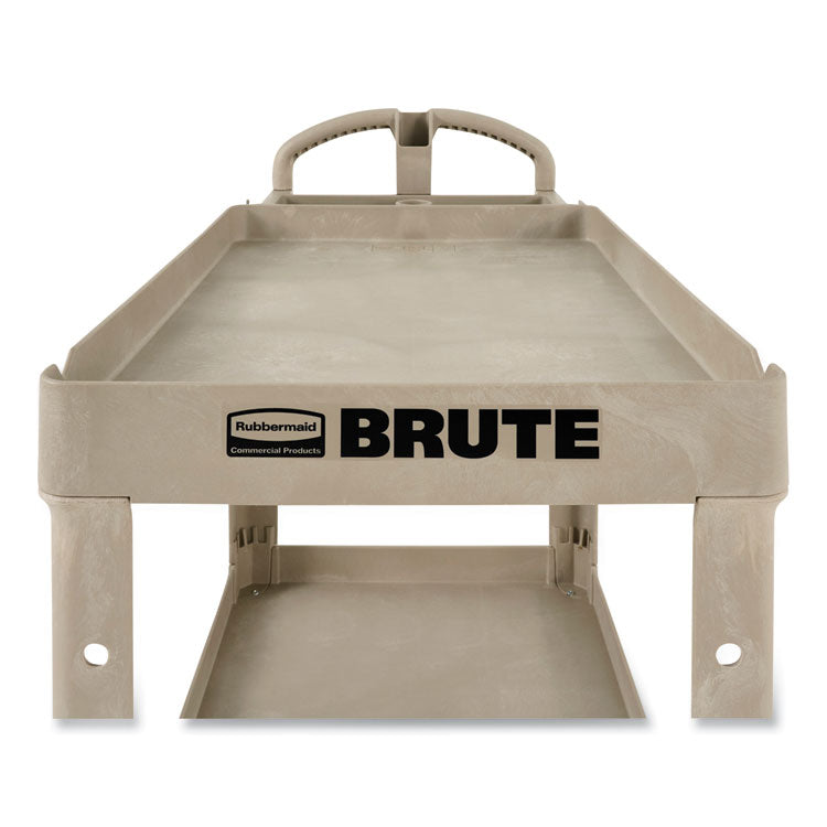 BRUTE Heavy-Duty Utility Cart with Lipped Shelves, Plastic, 2 Shelves, 500 lb Capacity, 17.13" x 38.5" x 38.88", Beige 1