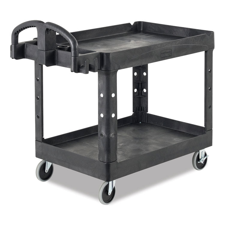 BRUTE Heavy-Duty Utility Cart with Lipped Shelves, Plastic, 2 Shelves, 500 lb Capacity, 17.13" x 38.5" x 38.88", Black 3