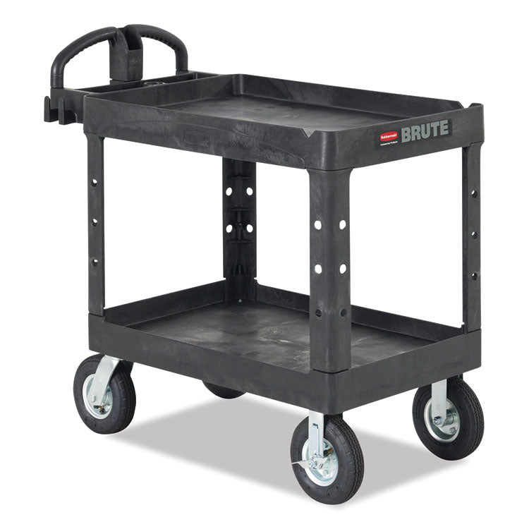 BRUTE Heavy-Duty Utility Cart with Lipped Shelves, Plastic, 2 Shelves, 500 lb Capacity, 17.13" x 38.5" x 38.88", Black 4