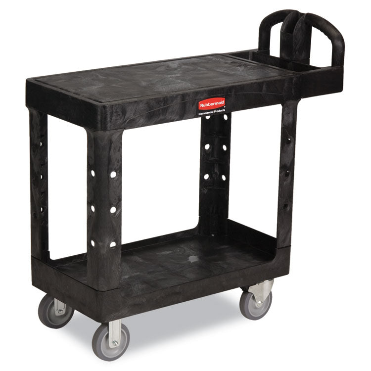 Flat Shelf Utility Cart, Plastic, 2 Shelves, 500 lb Capacity, 19.19" x 37.88" x 33.33", Black 1