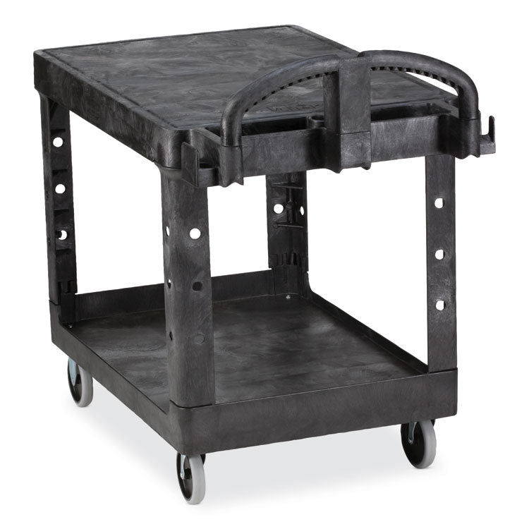 Flat Shelf Utility Cart, Plastic, 2 Shelves, 500 lb Capacity, 19.19" x 37.88" x 33.33", Black 4