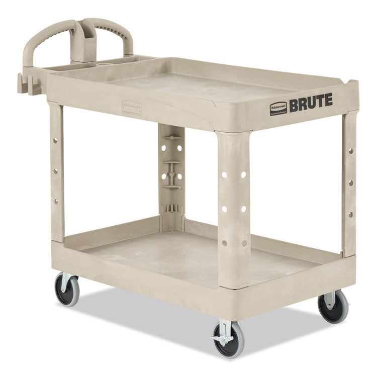 BRUTE Heavy-Duty Utility Cart with Lipped Shelves, Plastic, 2 Shelves, 500 lb Capacity, 25.9" x 45.2" x 32.2", Beige 4