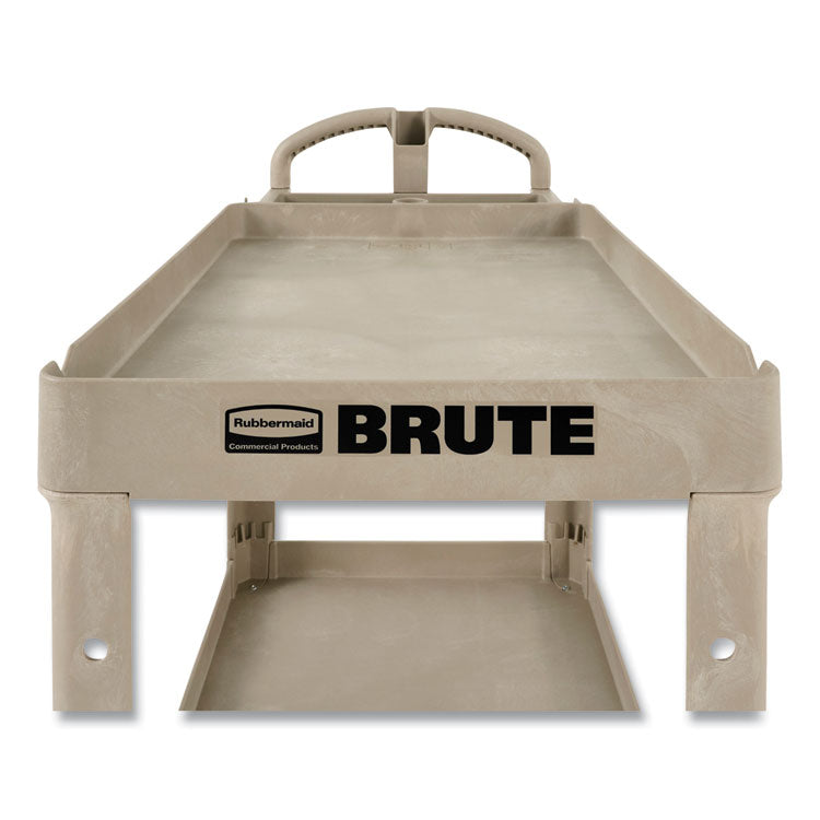 BRUTE Heavy-Duty Utility Cart with Lipped Shelves, Plastic, 2 Shelves, 500 lb Capacity, 25.9" x 45.2" x 32.2", Beige 1