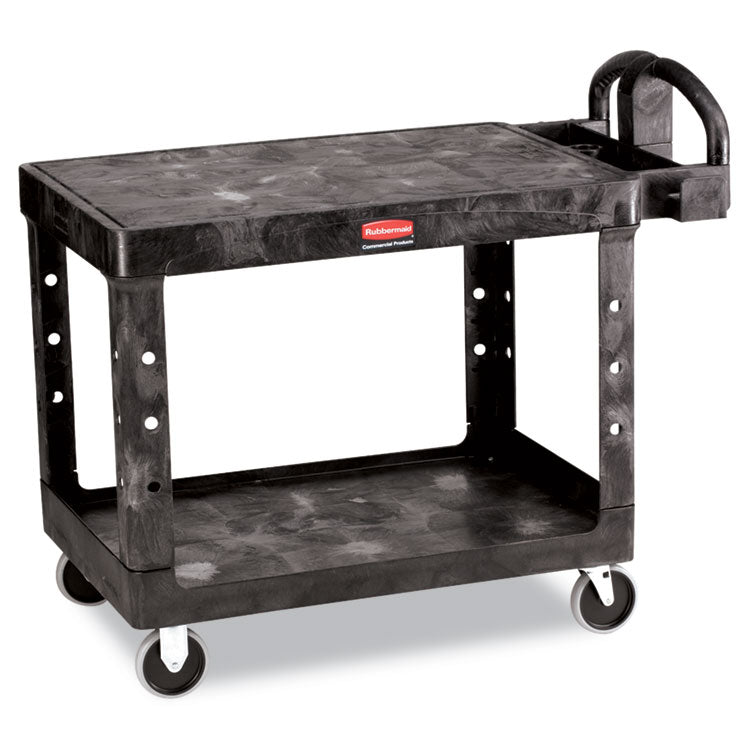 Flat Shelf Utility Cart, Plastic, 2 Shelves, 500 lb Capacity, 25.25" x 44" x 38.13", Black 1