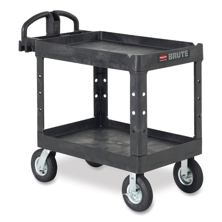 BRUTE Heavy-Duty Utility Cart with Lipped Shelves, Plastic, 2 Shelves, 750 lb Capacity, 26" x 55" x 33.25", Black 4