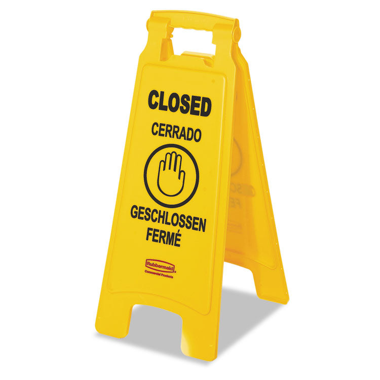 Multilingual "closed" Sign, 2-Sided, 11 X 12 X 25, Yellow 1