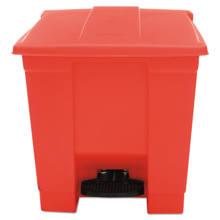 Indoor Utility Step-On Waste Container, 8 gal, Plastic, Red 1