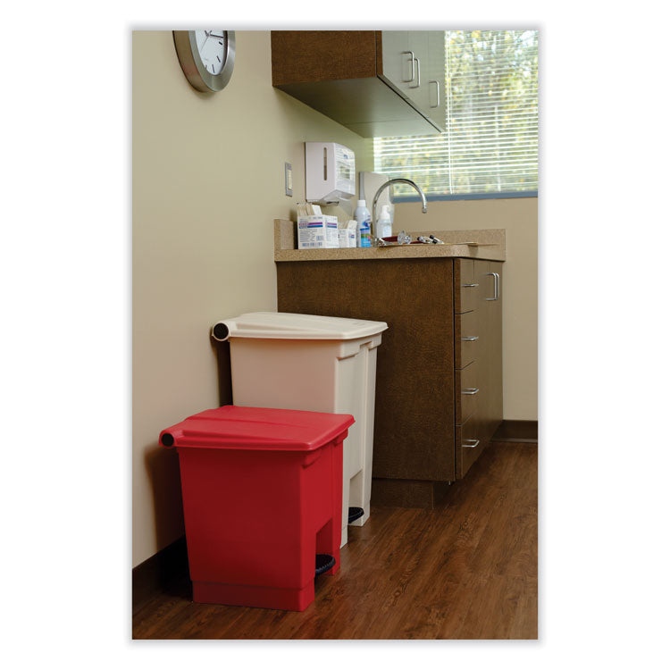 Indoor Utility Step-On Waste Container, 8 gal, Plastic, Red 4