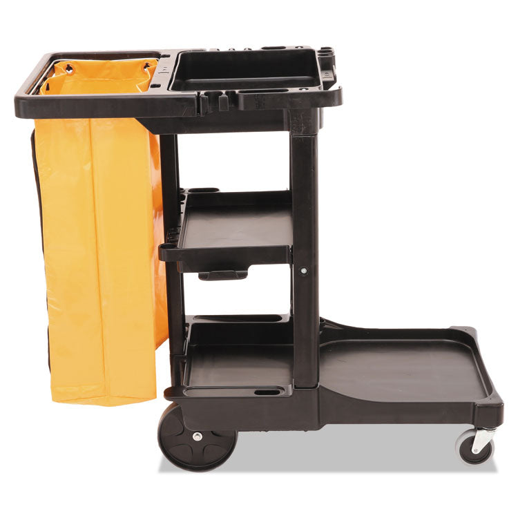 Multi-Shelf Cleaning Cart, Plastic, 4 Shelves, 1 Bin, 20" x 45" x 38.25", Black 1