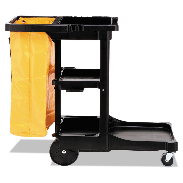 Multi-Shelf Cleaning Cart, Plastic, 4 Shelves, 1 Bin, 20" x 45" x 38.25", Black 5