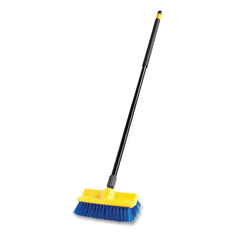 Bi-Level Deck Scrub Brush, Blue Polypropylene Bristles, 10" Brush, 10" Plastic Block, Threaded Hole 3