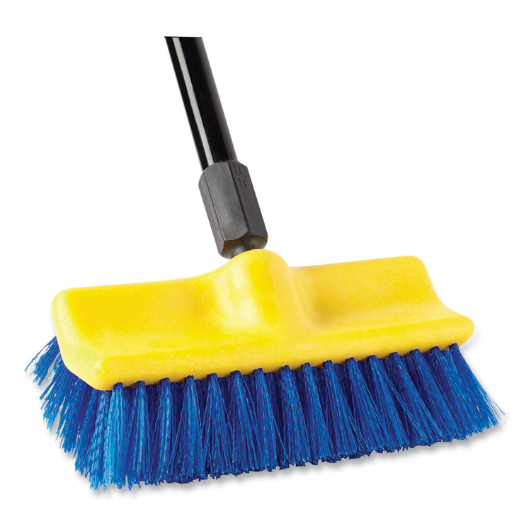 Bi-Level Deck Scrub Brush, Blue Polypropylene Bristles, 10" Brush, 10" Plastic Block, Threaded Hole 4