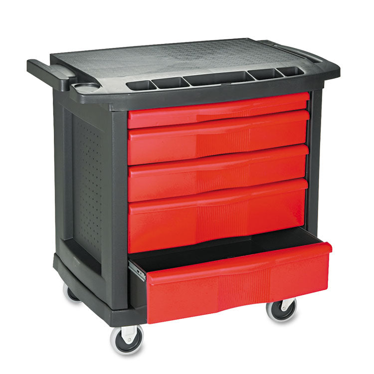 Five-Drawer Mobile Workcenter, 32.63w x 19.9d x 33.5h, Black Plastic Top 1