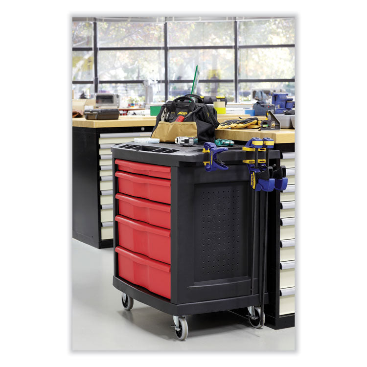 Five-Drawer Mobile Workcenter, 32.63w x 19.9d x 33.5h, Black Plastic Top 4