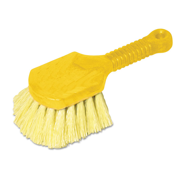 Long Handle Scrub, Yellow Synthetic Bristles, 8" Brush, 8" Gray Plastic Handle 1