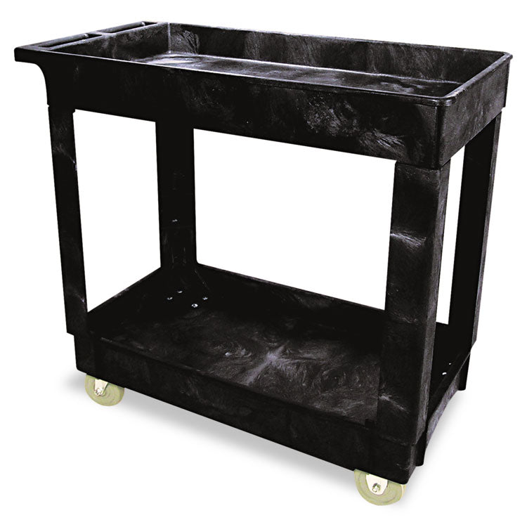 Service/Utility Carts, Plastic, 2 Shelves, 500 lb Capacity, 34.13" x 17.38" x 32.38", Black 2