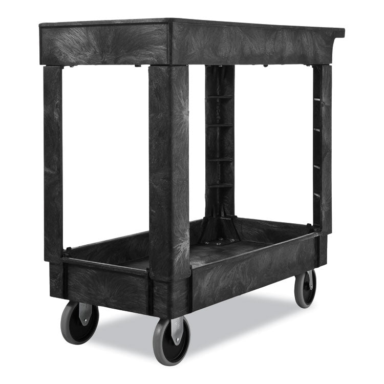 Service/Utility Carts, Plastic, 2 Shelves, 500 lb Capacity, 34.13" x 17.38" x 32.38", Black 5