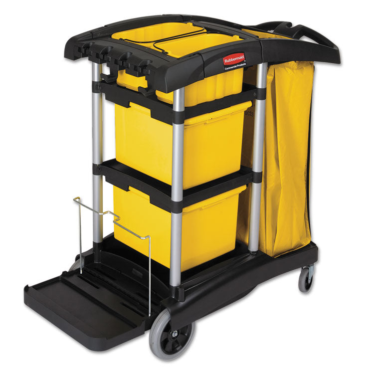 HYGEN Microfiber Healthcare Cleaning Cart, Plastic, 3 Shelves, 5 Bins, 22" x 48.25" x 44", Yellow/Black/Silver 1