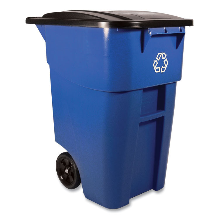 Square Brute Recycling Rollout Container, 50 gal, Plastic, Blue 1