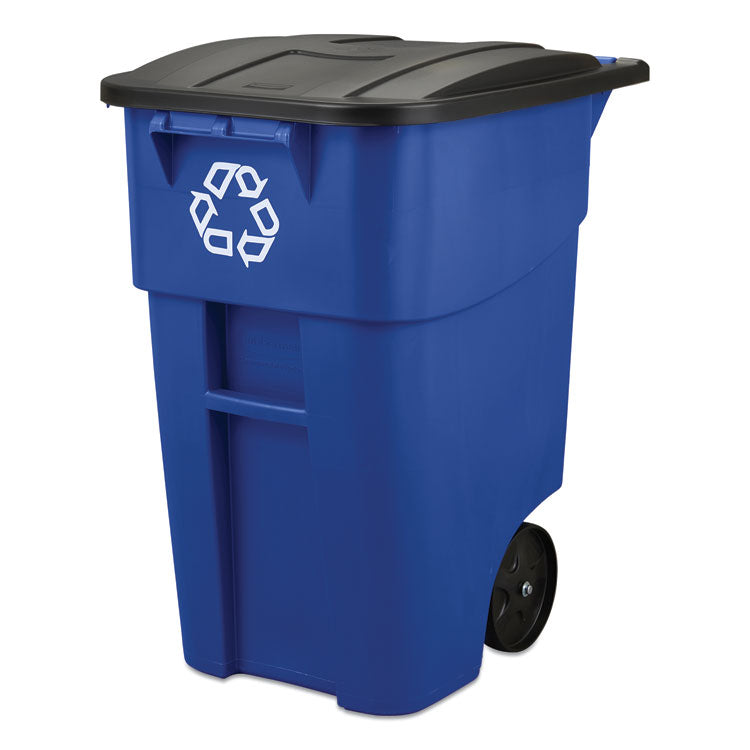 Square Brute Recycling Rollout Container, 50 gal, Plastic, Blue 2