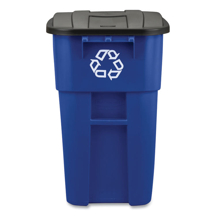 Square Brute Recycling Rollout Container, 50 gal, Plastic, Blue 3