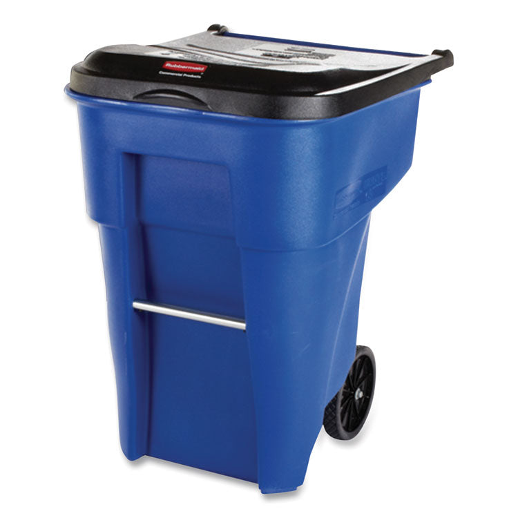 Square Brute Rollout Container, 50 gal, Molded Plastic, Blue 1