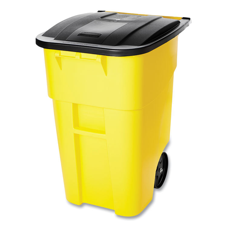 Square Brute Rollout Container, 50 gal, Molded Plastic, Yellow 6