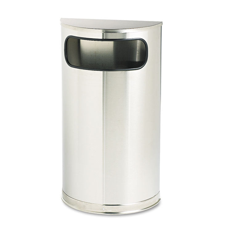 European and Metallic Series Half-Round Waste Receptacle, 9 gal, Steel, Satin Stainless 1