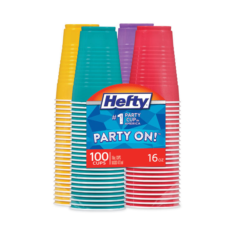 Easy Grip Disposable Plastic Party Cups, 16 Oz, Assorted Colors, 100/pack, 4 Packs/carton 1