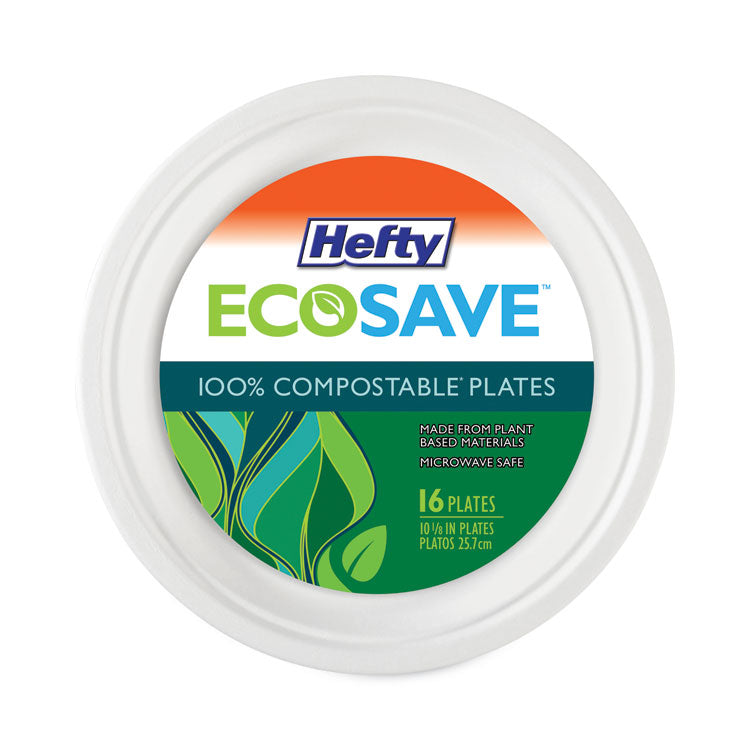 Ecosave Tableware, Plate, Bagasse, 10.13" Dia, White, 16/pack, 12 Packs/carton 1