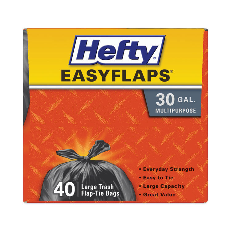 Easy Flaps Trash Bags, 30 gal, 0.85 mil, 30" x 33", Black, 40 Bags/Box, 6 Boxes/Carton 1