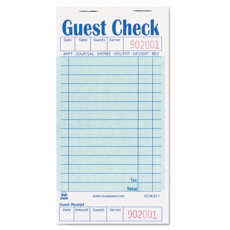 Guest Check Pad with Ruled Back, 15 Lines, One-Part (No Copies), 3.5 x 6.7, 50 Forms/Pad, 50 Pads/Carton 1