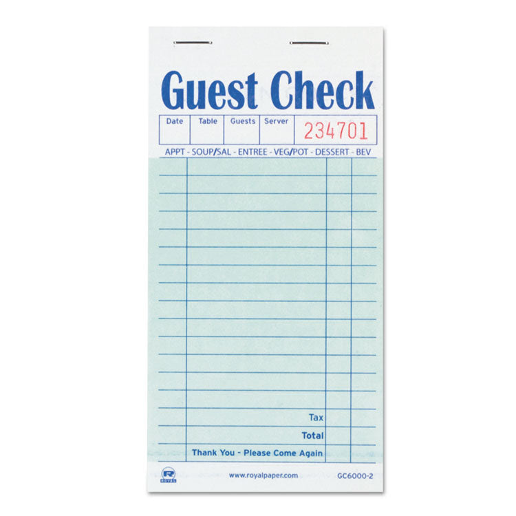 Guest Check Pad, 17 Lines, Two-Part Carbon, 3.5 x 6.7, 50 Forms/Pad, 50 Pads/Carton 1