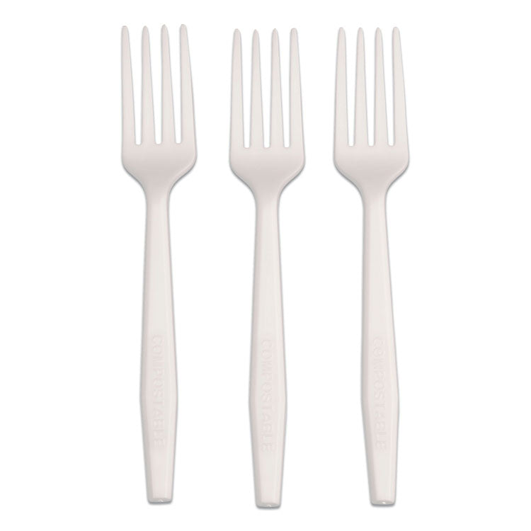 Cpla Cutlery, Fork, White, Unwrapped, 1,000/carton 1